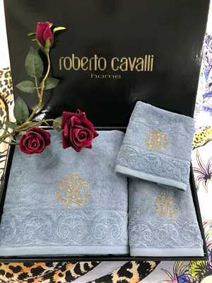 Набор полотенец Roberto Cavalli со стразами - Серо-голубое