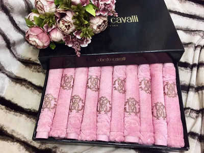 Набор полотенец Roberto Cavalli со стразами -  (розовый) -10 штук