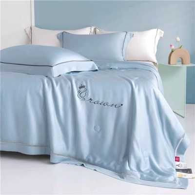 Одеяло с мережкой из ткани Тенсель - Голубое