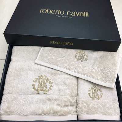 Набор полотенец Roberto Cavalli со стразами - Каролина- бежевое
