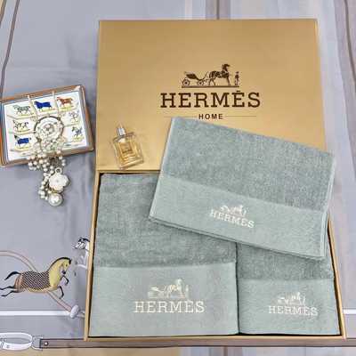 Полотенце набор Hermes из 3 х штук - Серо-фисташковое