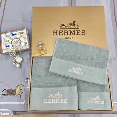 Полотенце набор Hermes из 3 х штук - Серо-фисташковое