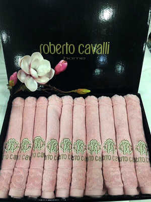 Набор полотенец - салфеток Roberto Cavalli  с вышивкой - Элегия  ИЗ 10 ШТУК ( розовый)